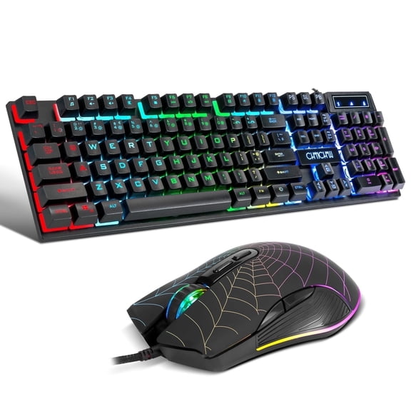 Gaming Keyboard and Mouse 104 Keys for Mac PC PS5 PS4 Xbox One Gamers RGB Backlit LED Mechanical Feel Keyboard with Multimedia Keys Number Pad