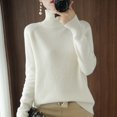 thumbnail image 1 of Suéter básico de cuello alto de lana merino, suéter de cachemira informal, cómodo, otoño e invierno, ropa de mujer con mangas raglán, 1 of 5