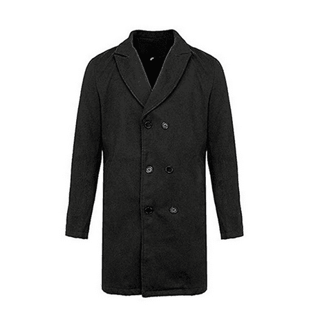 Fashion Men's Trench Coat Double Breasted Woolen Pea Coat Overcoat Windbreaker