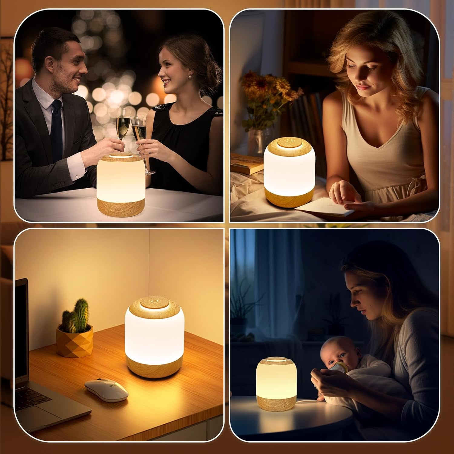 XIHAMA Eye Caring Soft Night Light, Touch night light for Baby, Kids and Adults, Portable Bedside Lamp, 3 Colors, Dimmable, USB Rechargeable Warm/Cold Night Light for Bedrooms, Baby Nursery and Sleep
