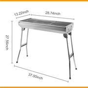 Barbecue Charcoal Grill, Stainless Steel Folding Portable BBQ for Outdoor Cooking, Camping and Picnics, Easy Carry Design, Silver