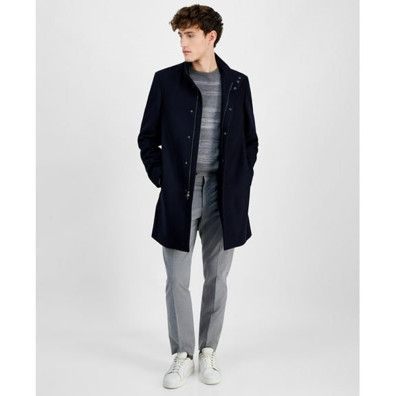 Calvin Klein Men's Mayden Slim-Fit Wool Blend Overcoat Coat 44R Navy Blue Wool