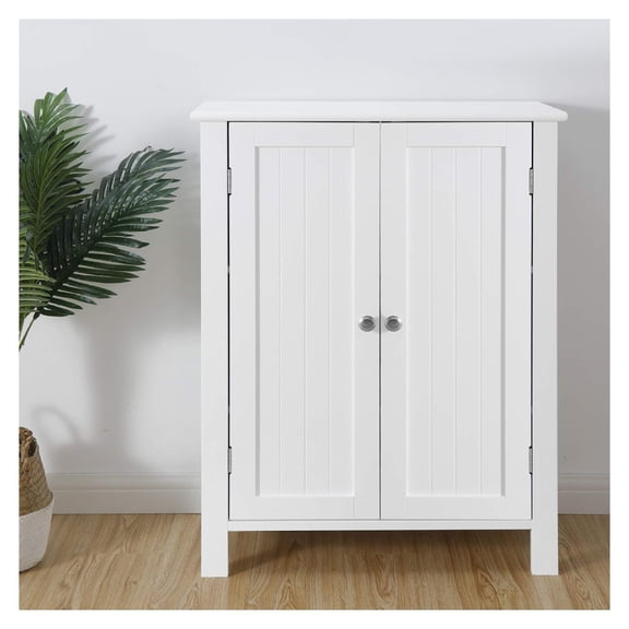 Bathroom Storage Floor Cabinet, Standing Wooden Cabinet with Double Door and 3 Adjustable Shelves, 23.6 x 11.8 x 31.6 inch