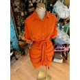 thumbnail image 5 of Burnt Orange Collared Single-Breasted Tie-Waist Short Sleeve Shirt Dress, 5 of 5
