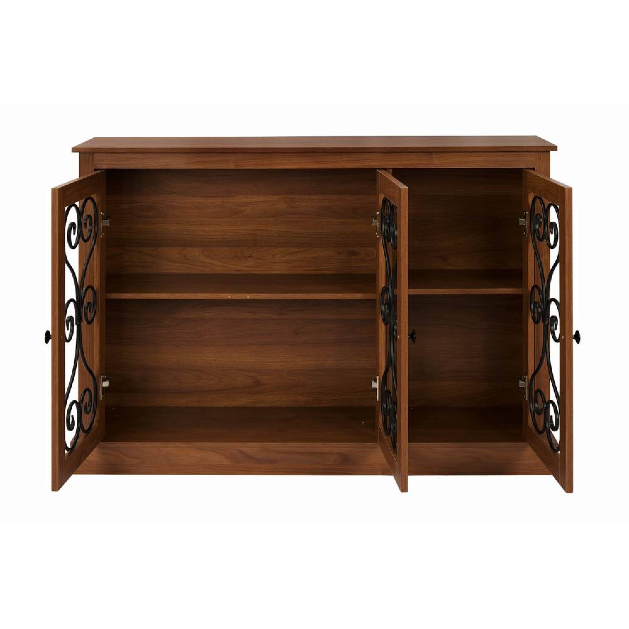 Leumius 47" Wood Sideboard Buffet Cabinet, Morden Fort Coffee Bar Storage Cabinet with 3 Metal-Decorated Doors, Freestanding Accent Sideboard for Kitchen, Living Room and Entryway