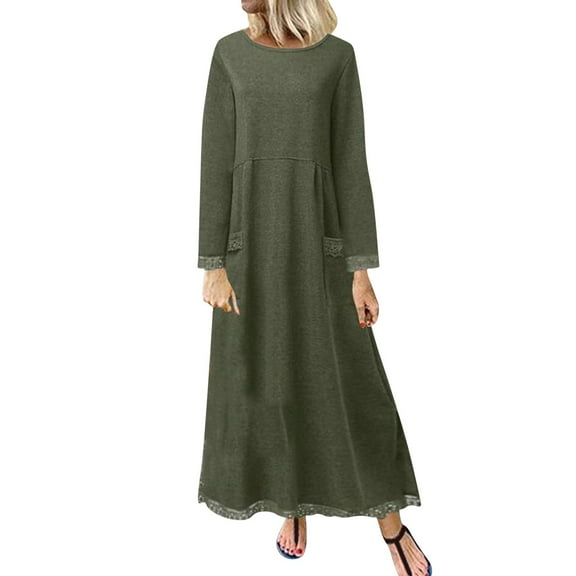 Sngxgn Women's Casual Fall Dresses Long Sleeve Wrap V Neck High Low Ruffle Dress(Green,XXL)