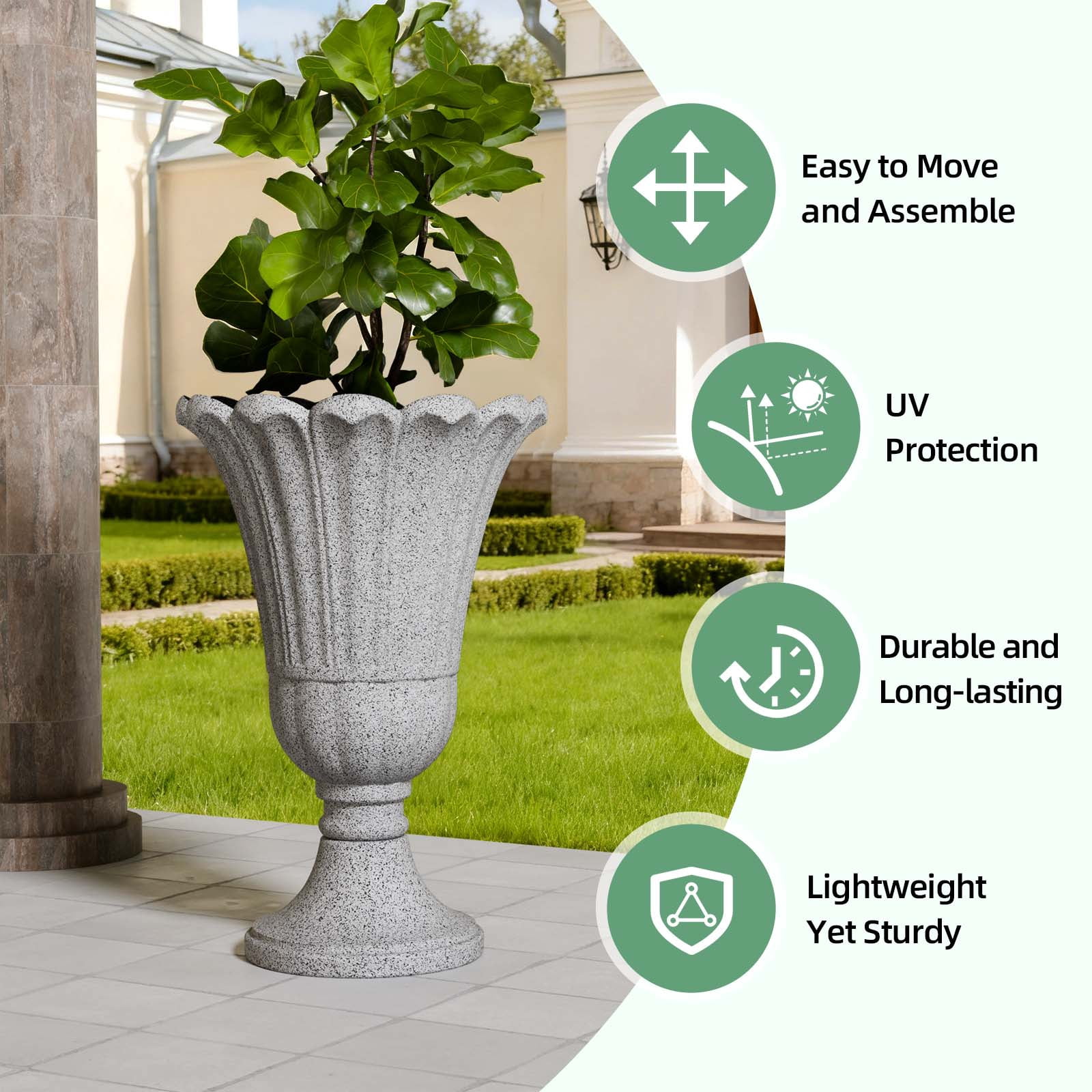 Chiccushion 23.6" Large Urn Planters for Outdoor Plants, Set of 2 Plastic Flower Pot for Wedding Party Bridal Shower Garden Patio Home Decor, Gray