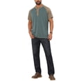 thumbnail image 2 of INSPIRE CHIC Men's Raglan Retro Colorblock Short Sleeve Button Down Henley Shirt S Green, 2 of 5