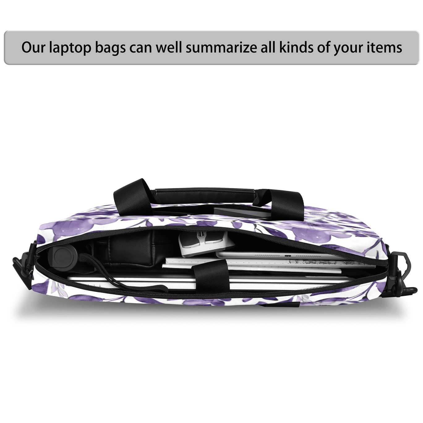 Herdesigns Flower Purple Laptop Bag for Women Men, Computer Case Briefcase Messenger Bags, 15-15.6 inch Laptop Sleeve Shoulder Bag