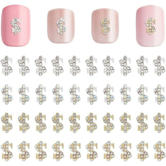 40Pcs 4 Styles Dollar Sign Nail Charms with Rhinestone Alloy Nail Art Decoration Accessories Gold and Silver S Shaped Nail Patches for Nails Designs Women DIY Jewelry