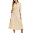 thumbnail image 1 of Vestido de trabajo para mujeres INSPIRE CHIC, corte A, mangas 3/4, vestido midi elegante, color albaricoque profundo, talla M, 1 of 6