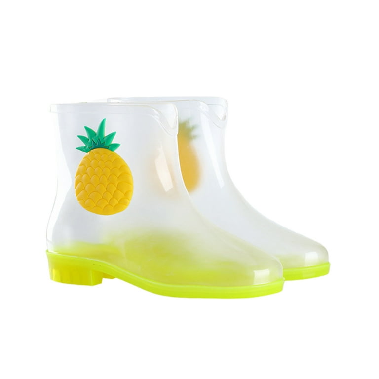 Adorable Fruit Rainshoes Creative Transparent Rain Boots Waterproof Non slip Rain Footwear for Woman Girl White Pineapple 39 Yards