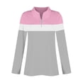 thumbnail image 6 of Womens Casual Collared Tunic Tops Zipper V Neck Pullover Tshirts Cute Colorblock Long Sleeve Shirts, 6 of 7