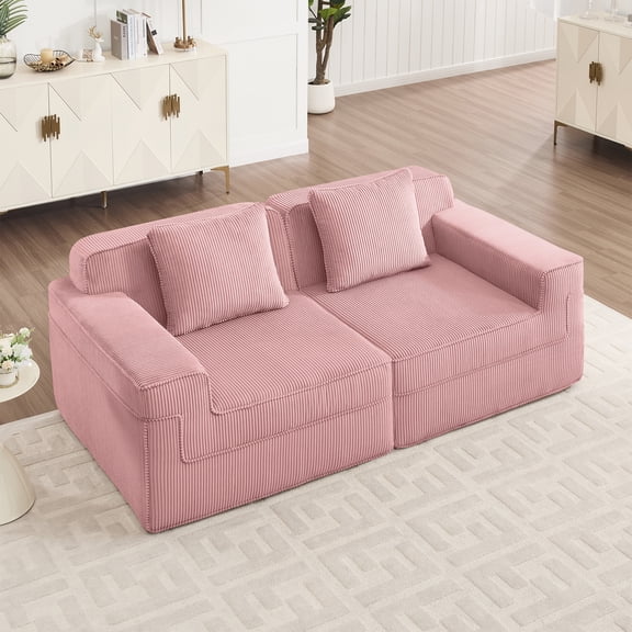 Jopath Modular Loveseat Sofa,Modern 2-Seat Sofa Couch with Throw Pillows,Corduroy Fabric Cloud Sectional Couch,Pink