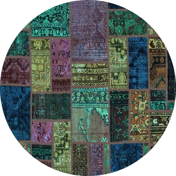 Ahgly Company Indoor Round Oriental Light Blue Modern Area Rugs, 6' Round