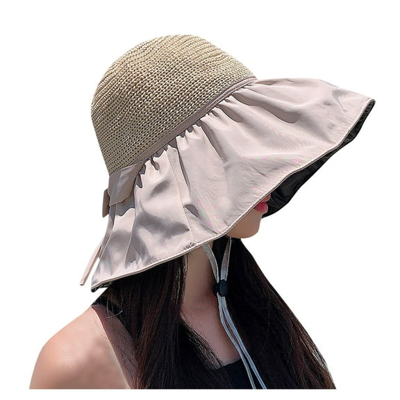 Women's UPF 50 Sun Hat - Foldable Straw Outdoor Hat, Black Coating, UV Protection for Summer