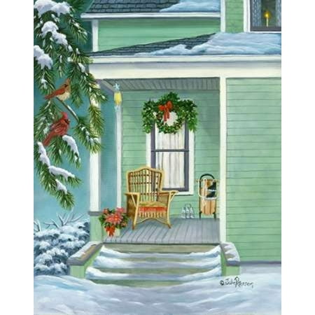 Cardinals and Christmas Porch Rolled Canvas Art - Julie Peterson (8 x 10)