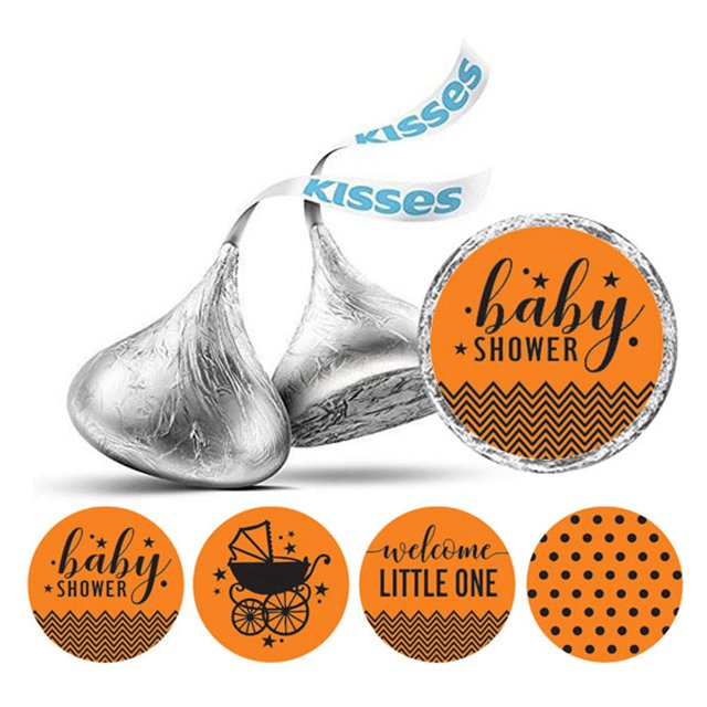 Darling Souvenir Candy 190 Pcs Baby Shower Theme Stickers DIY Chocolate Labels-Orange
