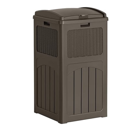 30 Gallon Trash Can, Resin Outdoor Garbage Can with Lid, Waterproof Hideaway Patio Waste Bins for Outside Use (Deep Brown)