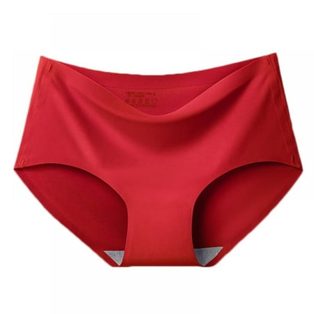 

Solid One-piece Ice Silk Briefs Seamless Sexy Mid-waist Panties Antibacterial Cotton Crotch Underpants