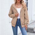 thumbnail image 6 of Breezora Hooded Waffle Knit Sweatshirt for Women Zipper Front Long Sleeve Spliced Casual Jacket L Size Khaki, 6 of 8