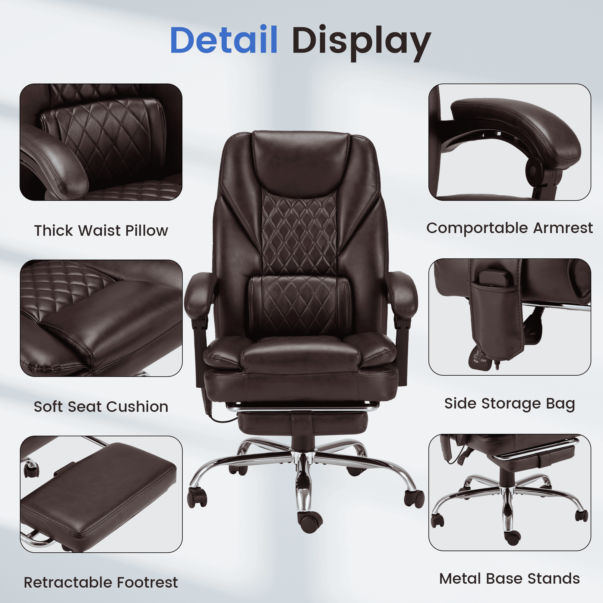 HOMREST Executive Office Chair, Ergonomic Office Chair with Lumbar Support, Office Chair Massager with Heating Function, Office Chair with Wheels and Pedals, Home Office Desk and Chair, Brown