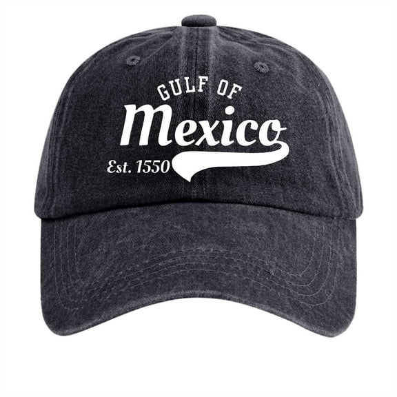 Womens Distressed Denim Washed Baseball Cap Gulf of Mexico Print Adjustable Casual Sun Hat for Her Black One Size