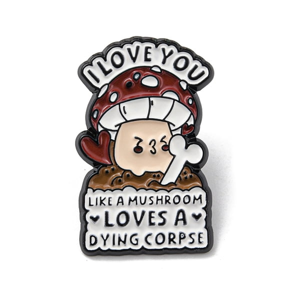 Mushroom Theme Alloy Enamel Brooch I Love You Enamel Pins for Men and Women Dark Red 30.5x19x1.5mm