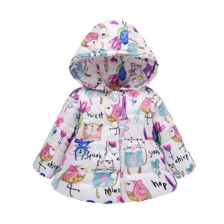 

ZHUASHUM Kids Coat Winter Jacket Girls Hooded Prints Toddler Outwear Windproof Beautiful Warm Thick Girls Coat Jacket
