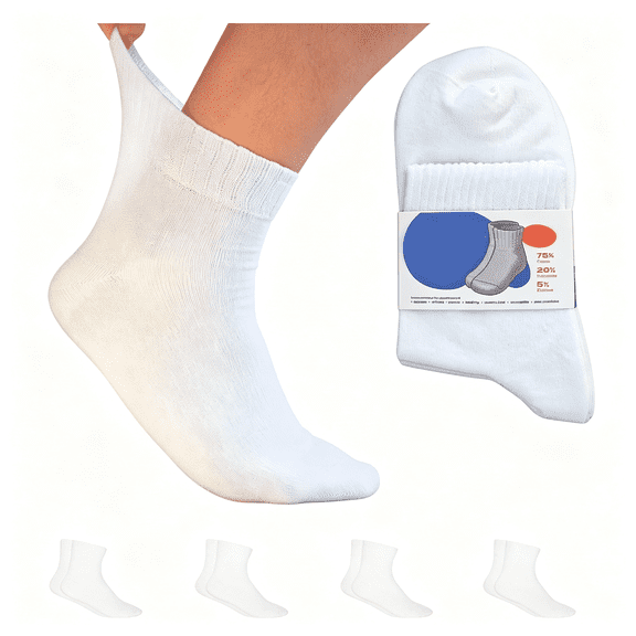 DUPAI Mens Diabetic Ankle Socks Size 10-13 Thin, Non Binding Socks Men 9-12 Shoe, Wide Loose Top, Breathable Moisture-Wicking Mens Diabetic Ankle Socks Size 10-13 White 4 Pairs