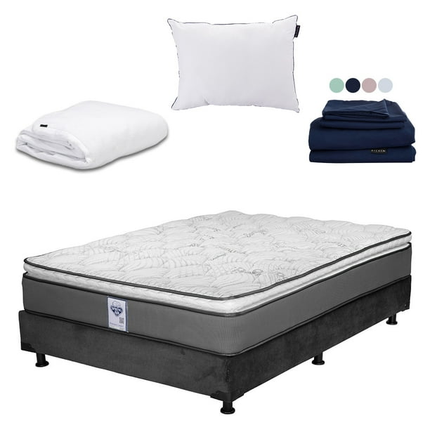 Colchón Matrimonial Prestige Spring Air + Box + Almohada One + Protector Cloud + Sabanas Softy