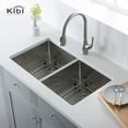 thumbnail image 3 of 33 Inch Handcrafted Undermount Double Bowl Stainless Steel Kitchen Sink with Strainers and Grids, 3 of 10