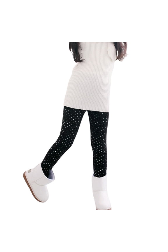 Actoyo Kids Girls Printed Stretch Leggings Ankle Length Kids Child Fleece Inside Leggings Printing Flower Soft Long Pants Black 4-5 Years