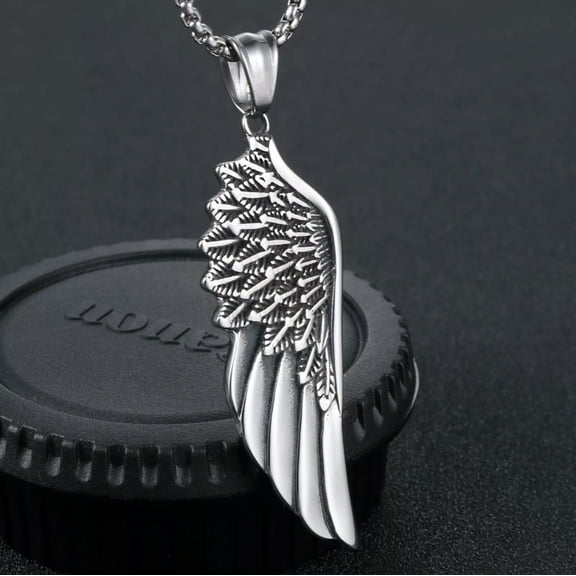 HOOUN Silver Angel Wing Feather Pendant Necklace Chain Men's Protection Jewelry Gift