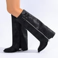 thumbnail image 5 of BLTIBY Fold Over Shark Boots for Women Snip Toe Chunk Heeled Buckle Boot Pull On Classic Fashion Side Zip Booties Black 43, 5 of 9