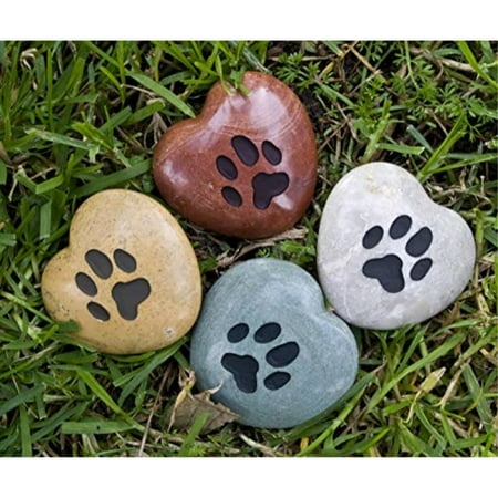 Pet Paw Print Garden Memorial Stone Garden Age Supply Paw Print Engraved Pet Memorial Stone Heart Shape Jasper Rock, Loss of Pet Gift, Pet Lover Gift ()