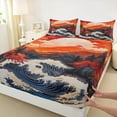 thumbnail image 3 of Feelyou Adult Ocean Waves Queen Sheet Sets, Mountain Fuji Orange Bed Set, 4 Pieces, 3 of 7