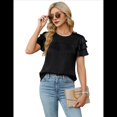 thumbnail image 2 of Camisa de Verano Fruncida con Mangas con Volantes y Textura para Mujer, Color Negro, Talla S, 2 of 8