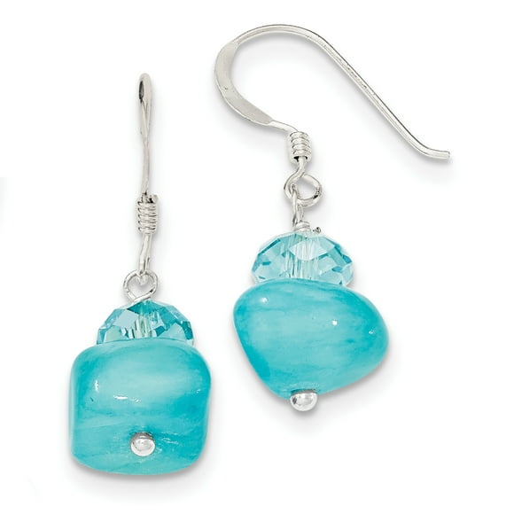Boucles d'Oreilles en Cristal d'Aigue-marine et Jade Bleu Silver QE6083