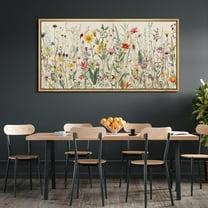IDEA4WALL Extra Large Framed Canvas Print Wall Art Vintage Wildflower Watercolor Panoramic Botanical Retro Artwork Nature Wilderness Fine Art Vintage Decor for Home Decoration - 60"x30"