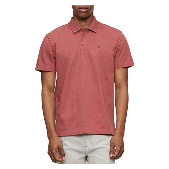 Calvin Klein Men Smooth Cotton Striped Monogram Logo Polo Shirt,Apple Butter, MD