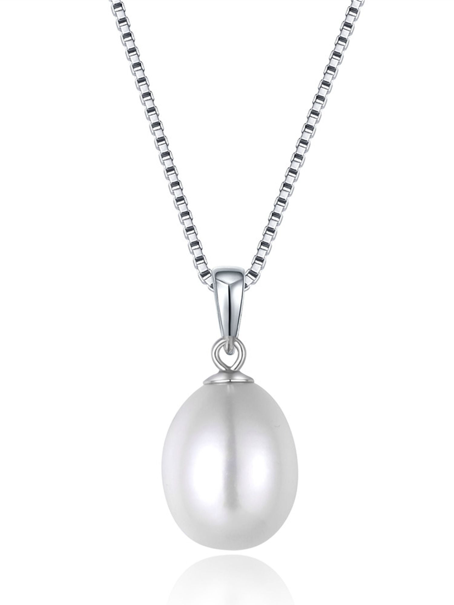 925 Sterling Silver Simulated Emerald Cultured Freshwater Pearl Pendant Necklace 