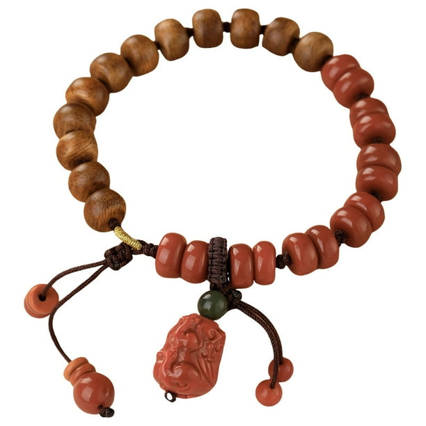 Pulsera de madera de agar de Vietnam con colgante Pixius rojo del sur de 6 x 8 mm