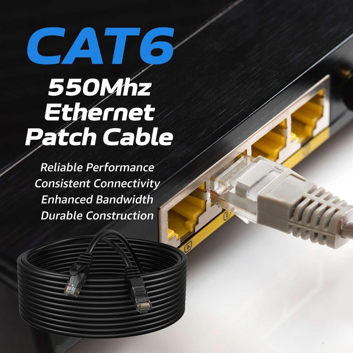 Cat6 20-Pack of 20ft Network Ethernet Patch Cables, 550Mhz Internet Wire, For Router, Modem, PC, Laptop, TVs, Printer Cord, Consoles, Copper-Clad Aluminum, Black, Cables Direct Online