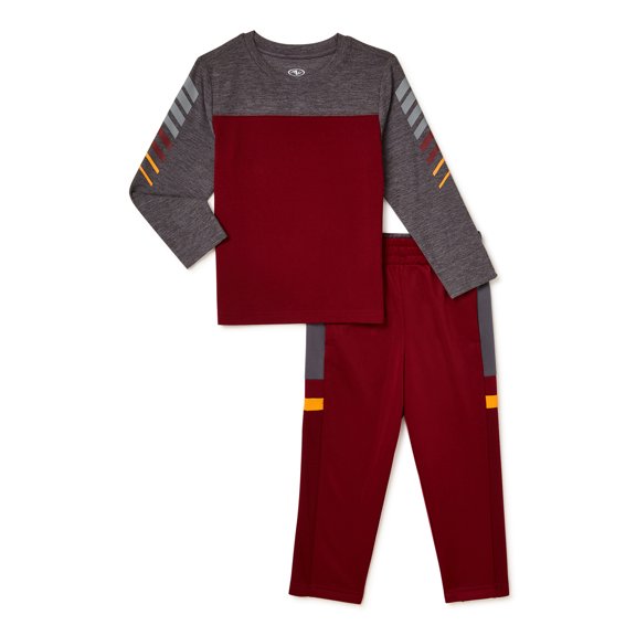 Athletic Works Baby and Toddler Boy Active Shirt and Tricot Jogger Pant Outfit Set, 2-Piece, Sizes 12M-5T