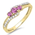 thumbnail image 1 of Dazzlingrock Collection 10K Pink Sapphire & White Diamond 3 Stone Bridal Engagement Promise Ring, Yellow Gold, Size 9, 1 of 1
