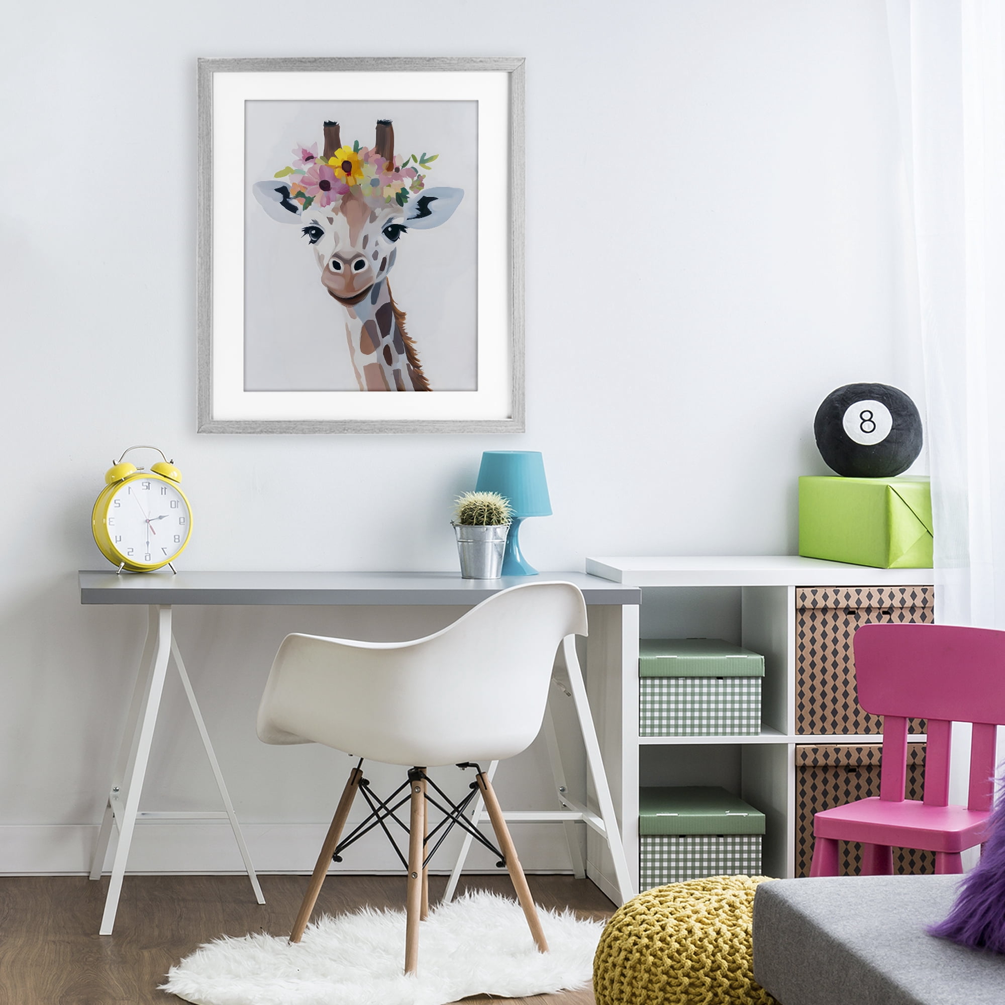 Stupell Industries Flower Crown Giraffe Gray Framed Print Under Glass, design by The Prints Vibe