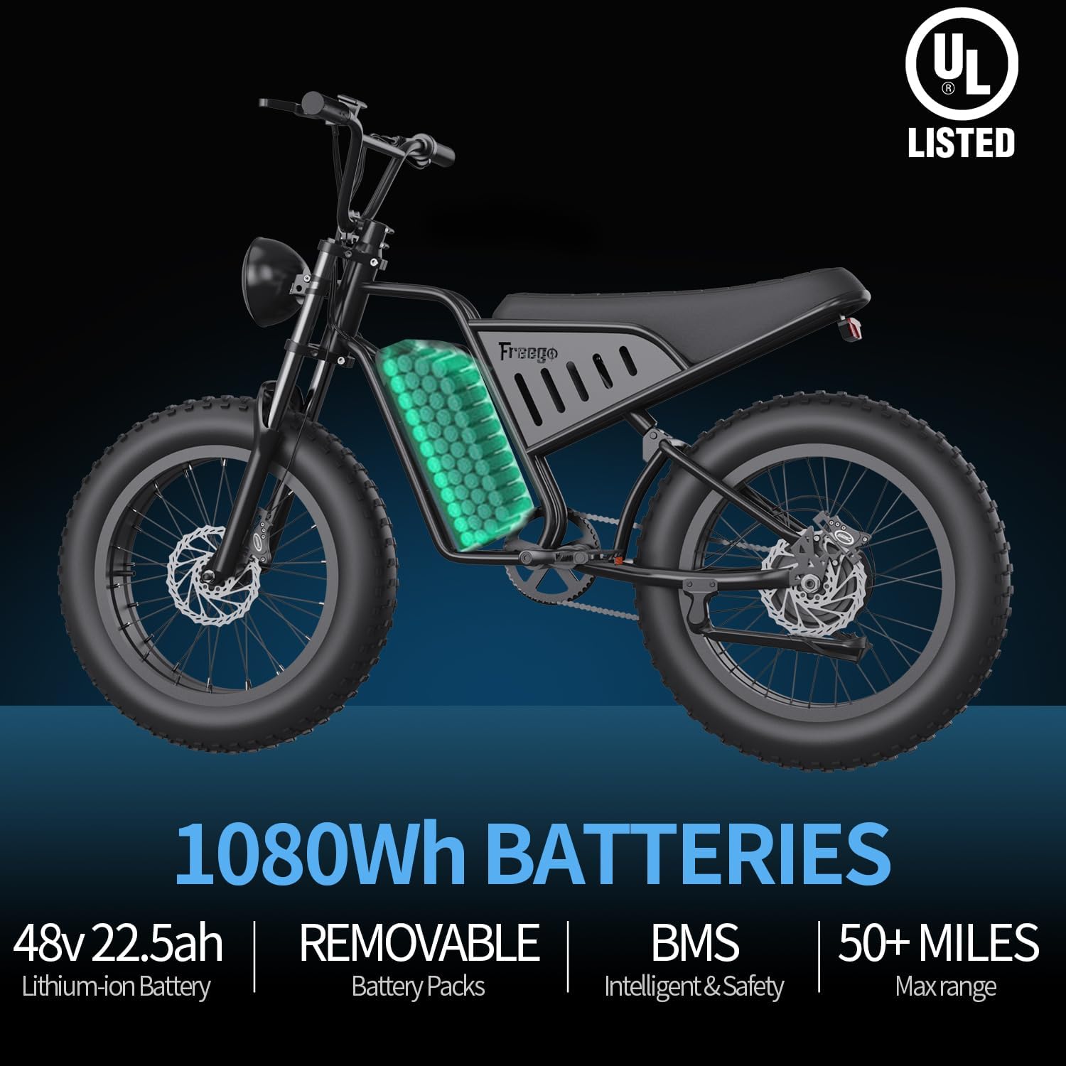 Freego 20" Electric Fat Tire Mountain Bicycle for Adults, 1400W