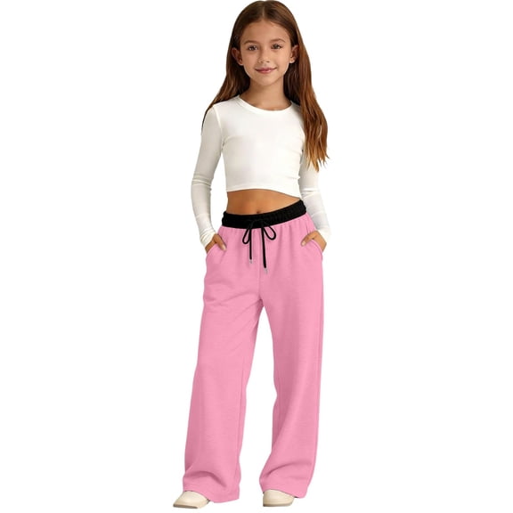 XXWXYD Girls Boys Baggy Sweatpants Straight Leg Open Bottom Casual Sweat Pants Drawst𝗋ing Color Block Wide Leg Track Pants Joggers