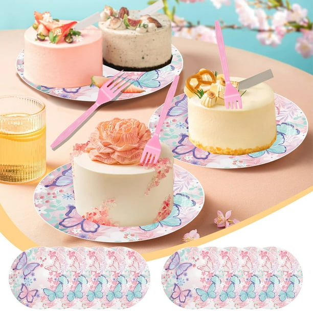 Juego de Vajilla Colorida con Diseño de Mariposas para Fiestas de Cumpleaños, Platos Desechables de 9 Pulgadas, 10 Unidades